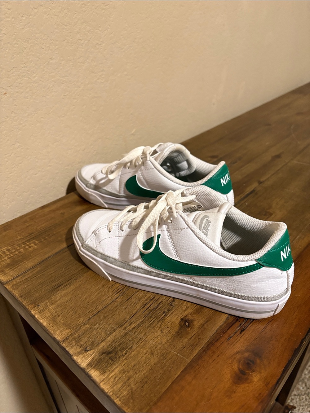 Nike Kids White Sneakers with Green Swoosh